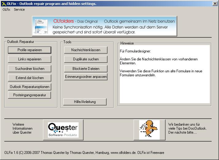 Screenshot vom Programm: OLfix